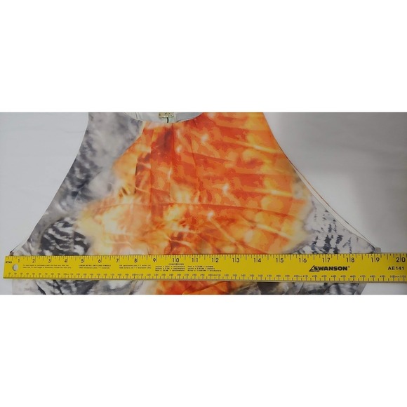 H&M Women's Maxi Dress 6 Orange Gray Feather Print Sleeveless Long Summer Gown - Picture 8 of 10